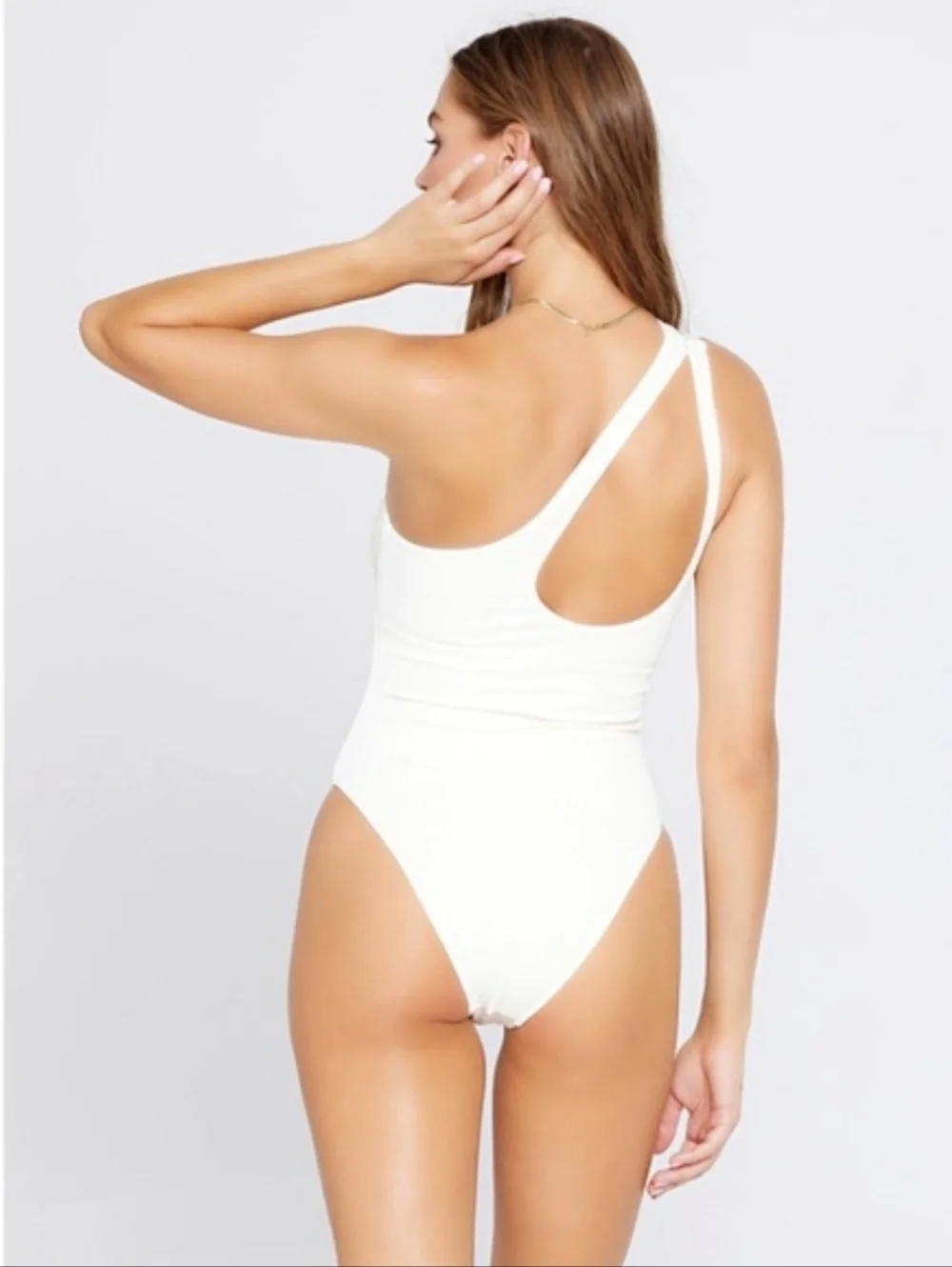 l*space Phoebe Cream White One Shoulder Ribbed One Piece Classic Swimsuit Bikini